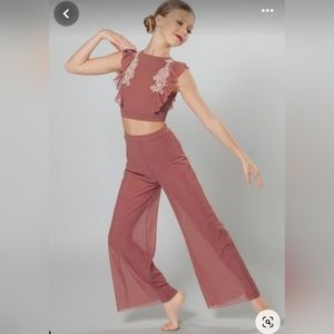 Weissman Elite Ruffle Mesh Top and pants Small AdultColor Rosewood